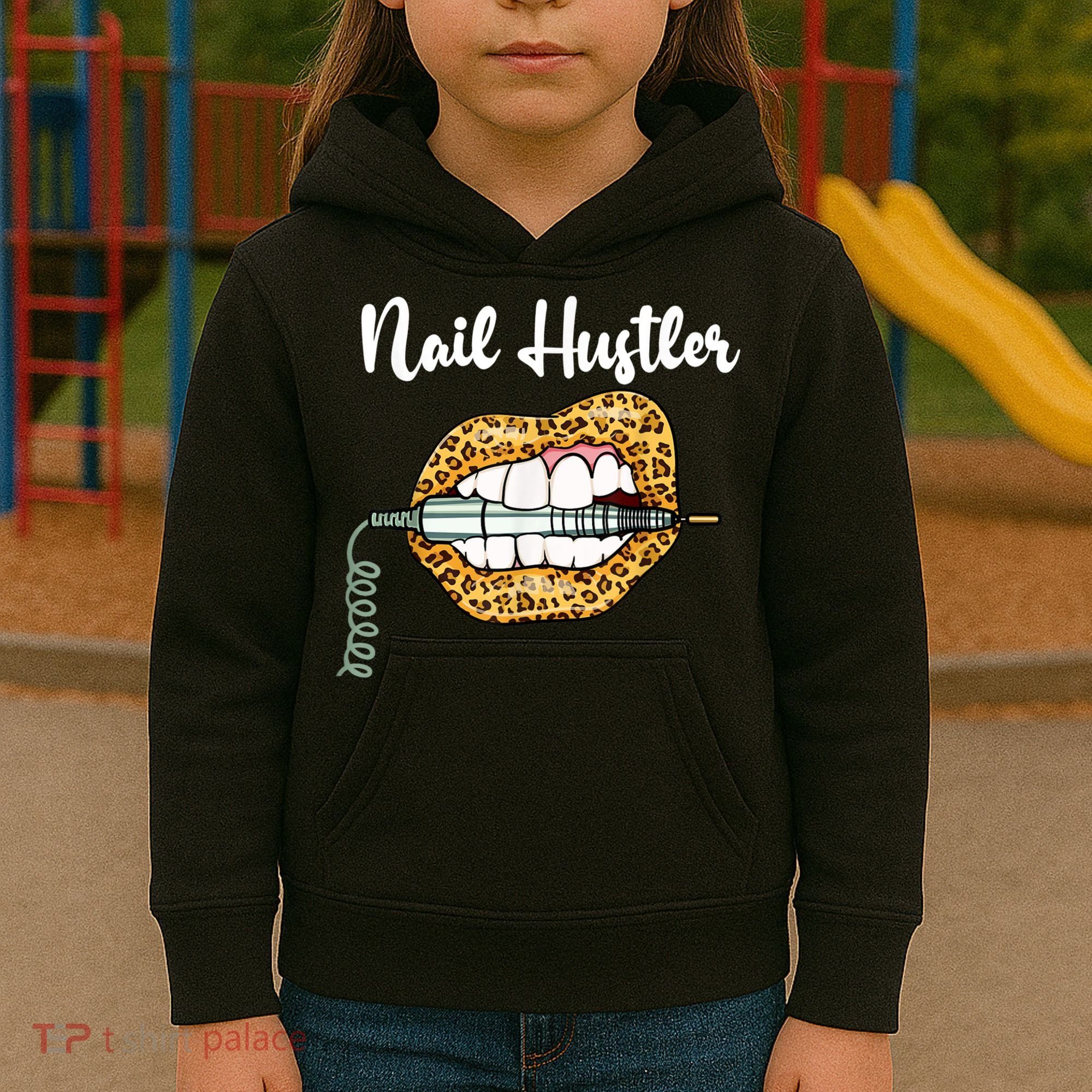Leopard Lips With Nail Technician Drill Cool Nail Hustler Kids Hoodie