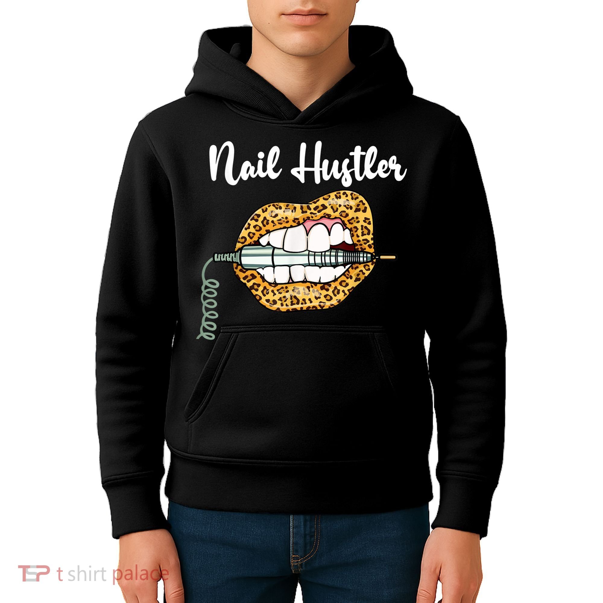Leopard Lips With Nail Technician Drill Cool Nail Hustler Kids Hoodie