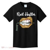 Leopard Lips With Nail Technician Drill Cool Nail Hustler Kids T-Shirt thumb 0