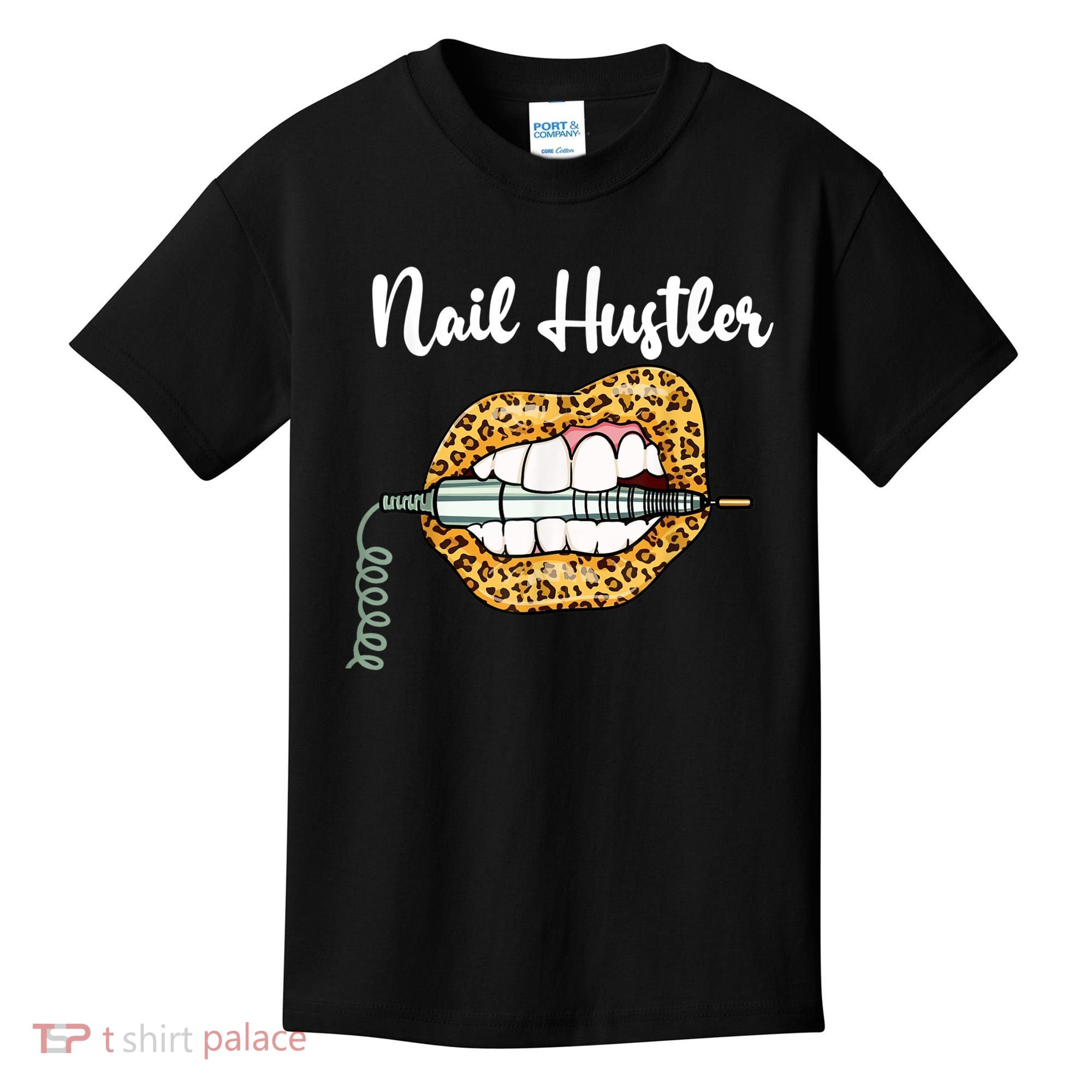 Leopard Lips With Nail Technician Drill Cool Nail Hustler Kids T-Shirt