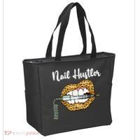 Leopard Lips With Nail Technician Drill Cool Nail Hustler Tote Bag thumb 2