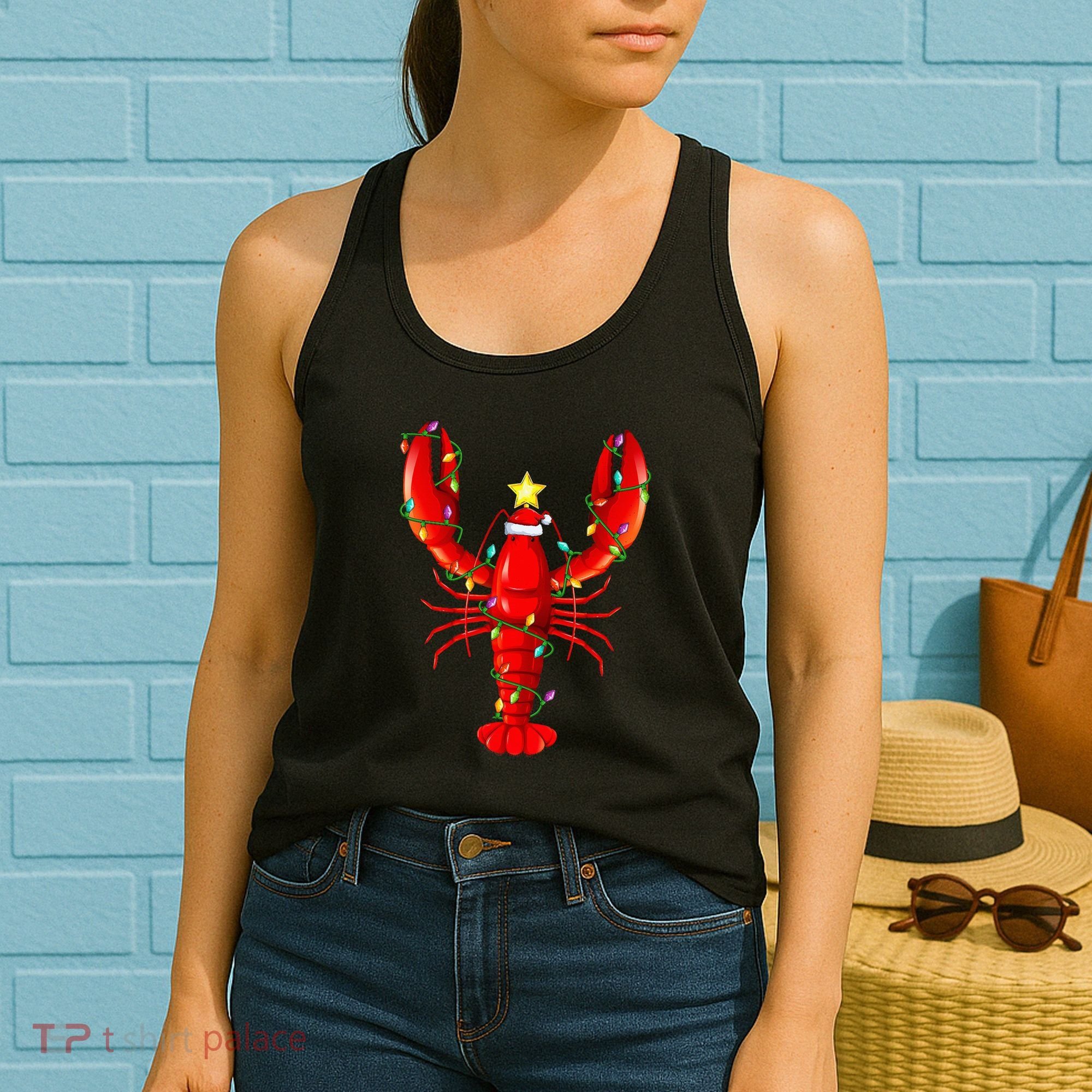 Lobster Lighting Xmas Tree Matching Lobster Christmas Women's Tank Top