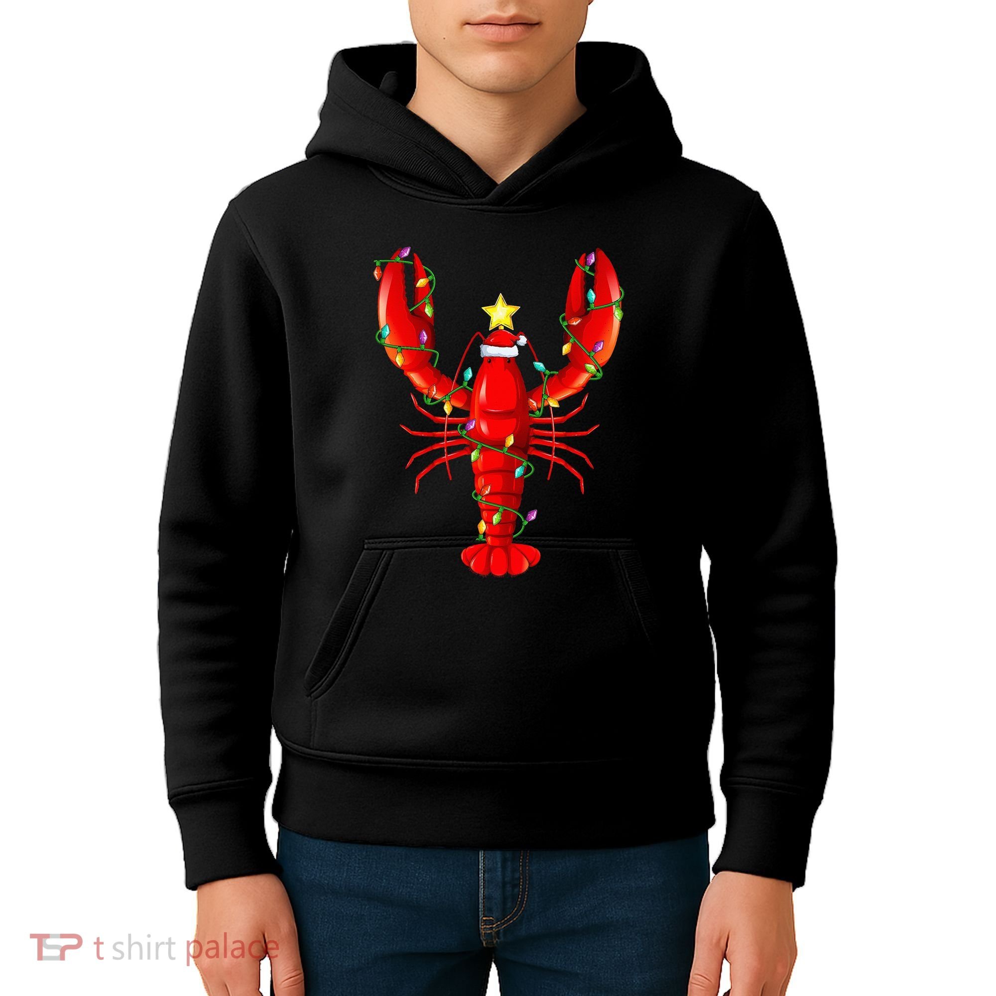 Lobster Lighting Xmas Tree Matching Lobster Christmas Kids Hoodie