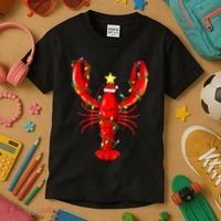 Lobster Lighting Xmas Tree Matching Lobster Christmas Kids T-Shirt thumb 3