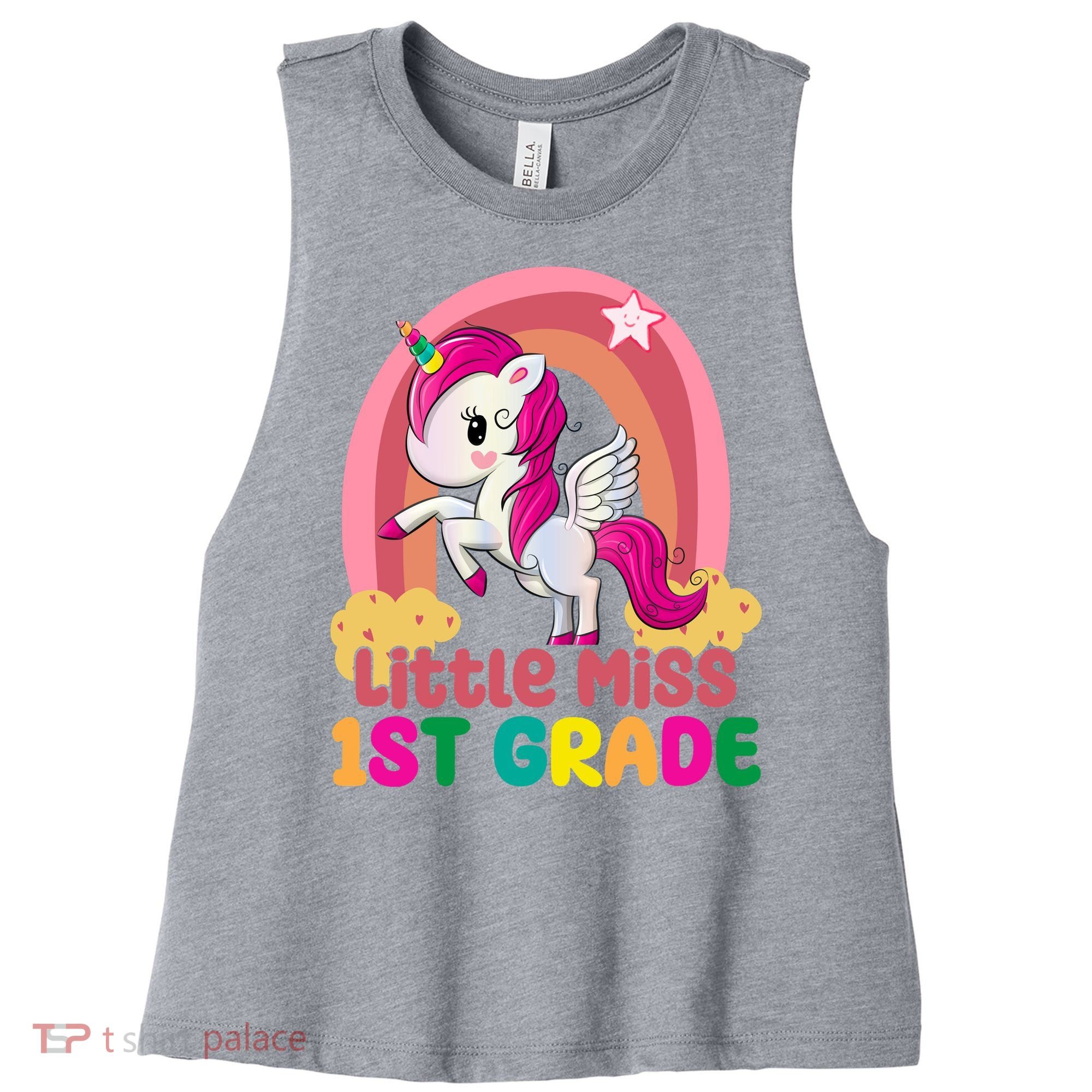 Little Miss 1st Grade Rainbow Unicorn Women's Racerback Cropped Tank