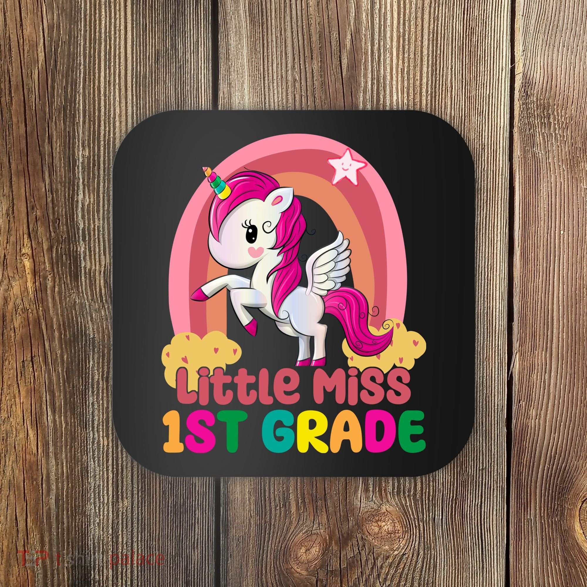 Little Miss 1st Grade Rainbow Unicorn Coaster