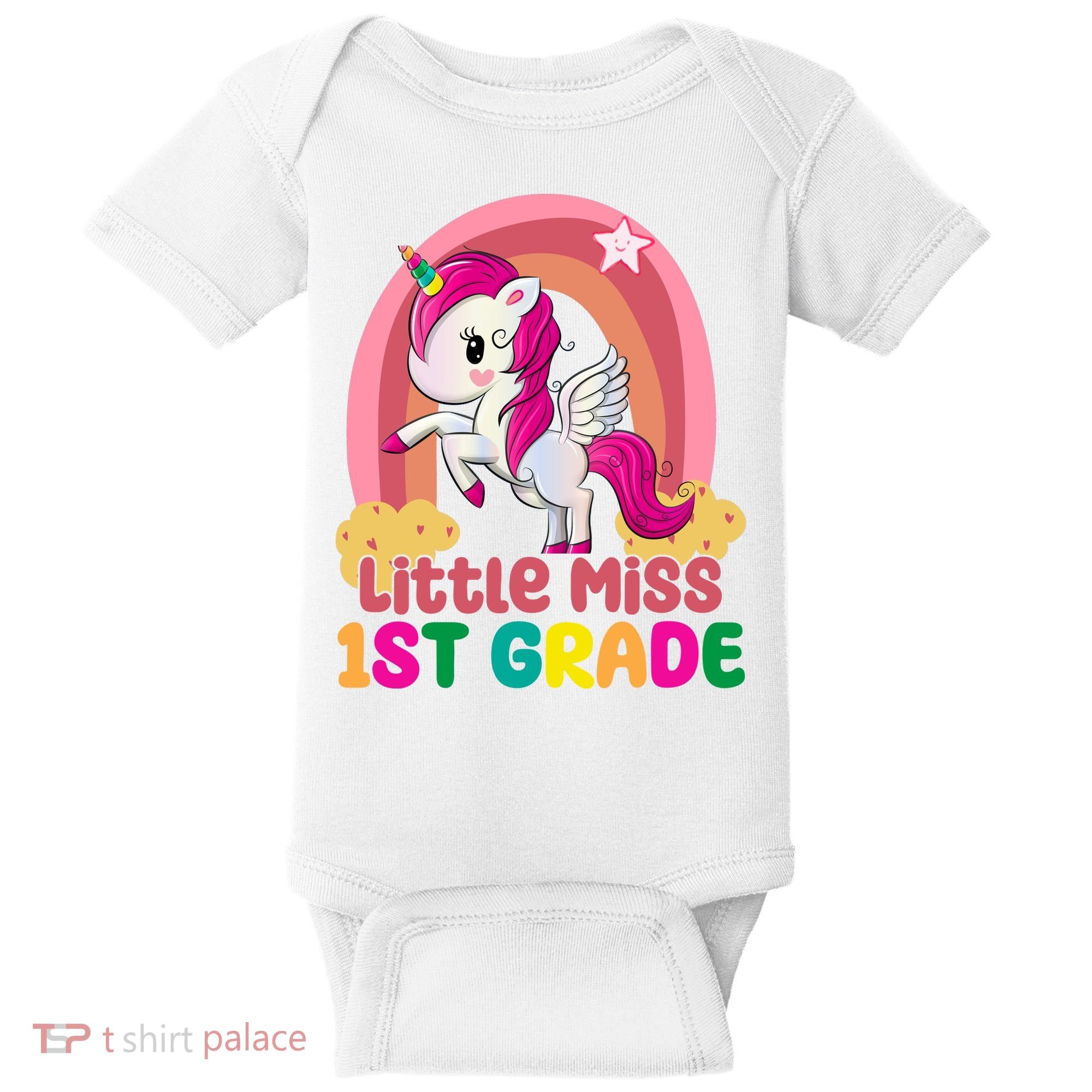 Little Miss 1st Grade Rainbow Unicorn Baby Bodysuit