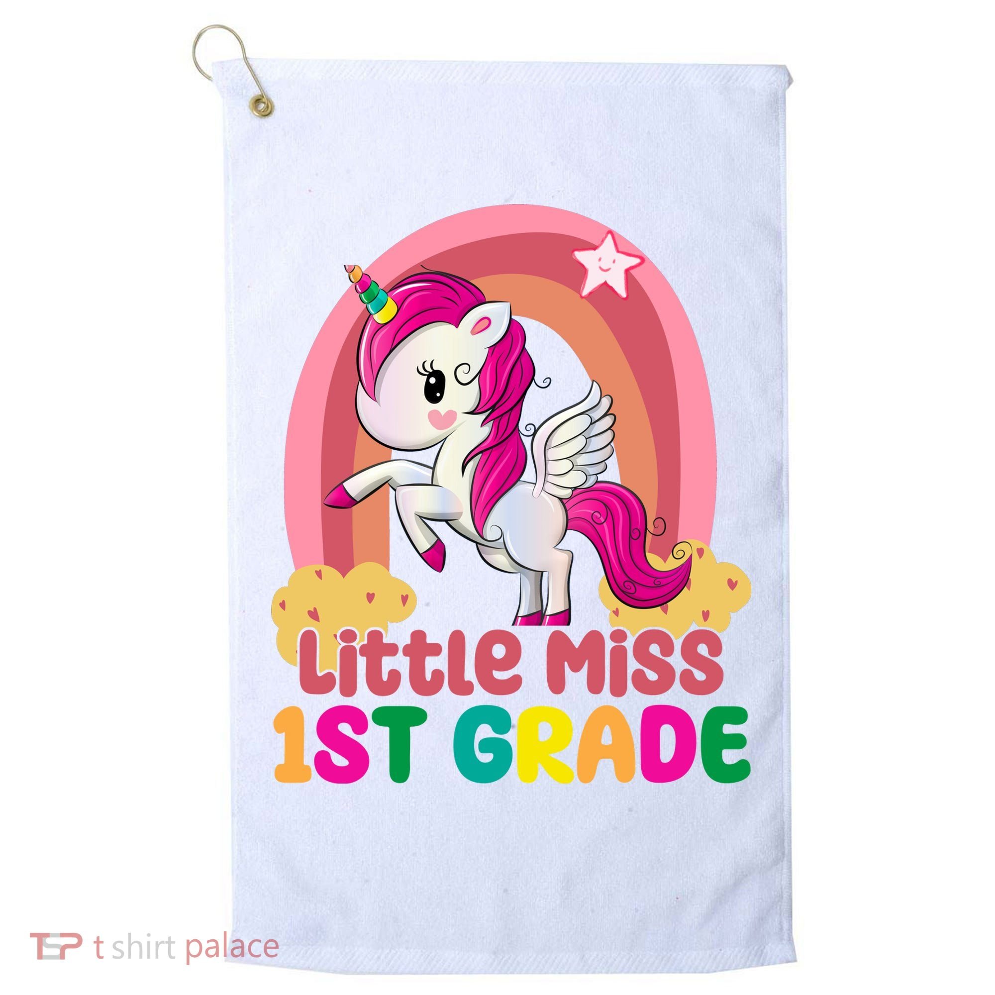 Little Miss 1st Grade Rainbow Unicorn Golf Towel
