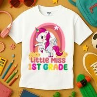 Little Miss 1st Grade Rainbow Unicorn Kids T-Shirt thumb 3