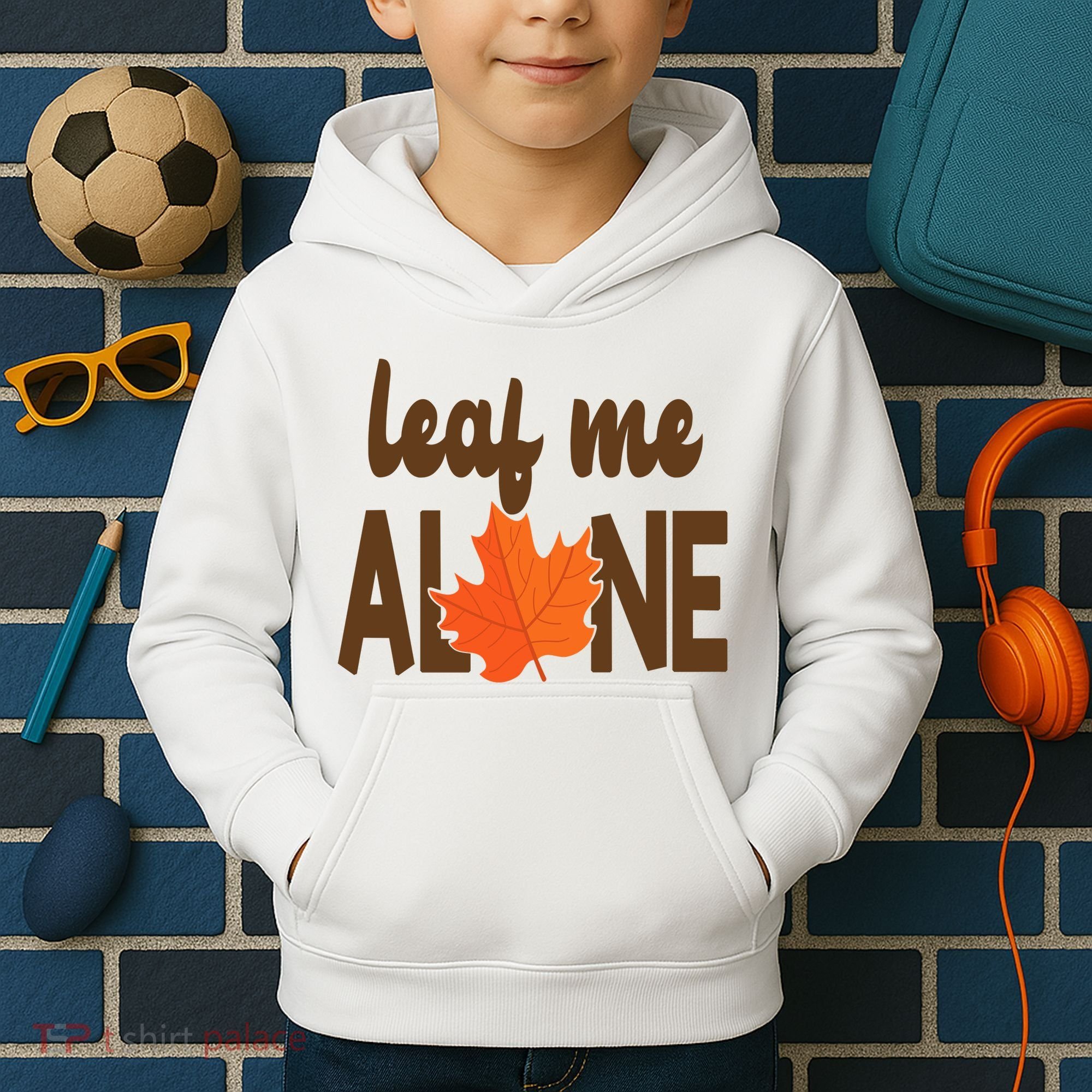 Leaf Me Alone Funny Fall Kids Hoodie