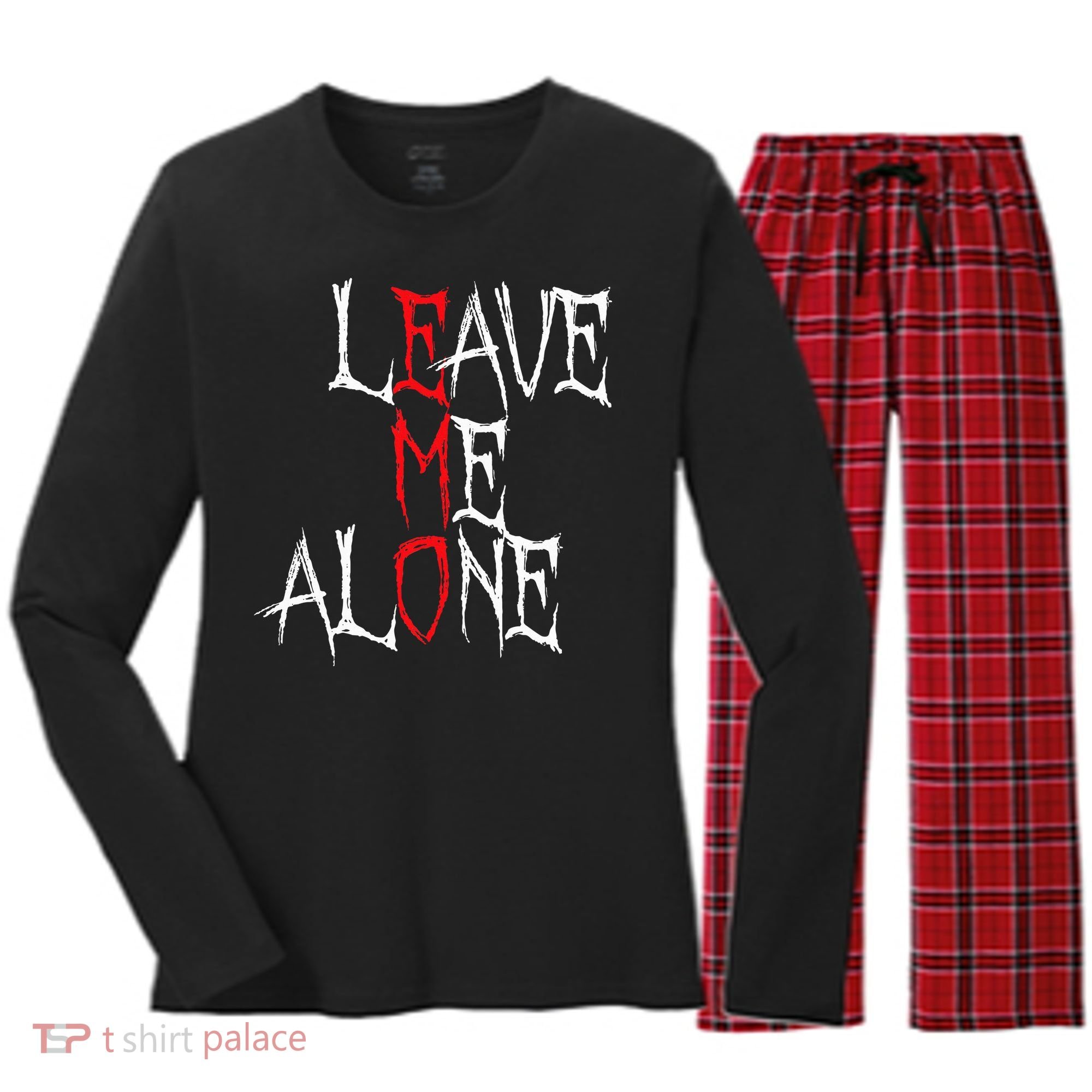Leave Me Alone Emo Clothes Emocore Emo Music Fan Emo Women's Long Sleeve Flannel Pajama Set 