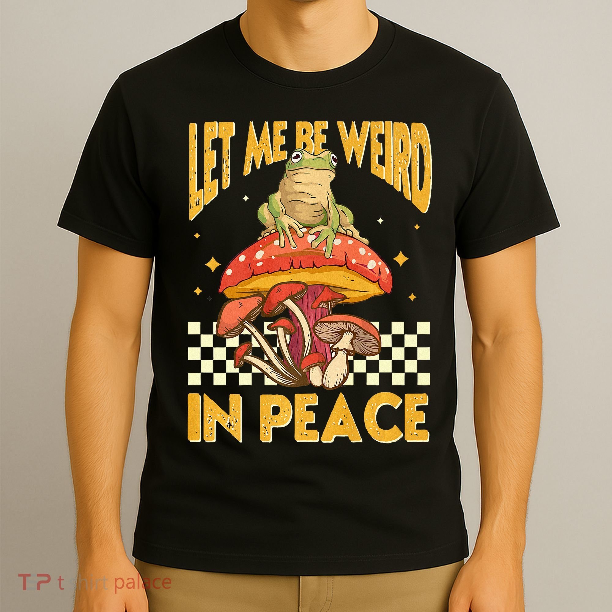Let Me Be Weird In Peace Funny Cute Mushroom Frog Vintage Premium T-Shirt