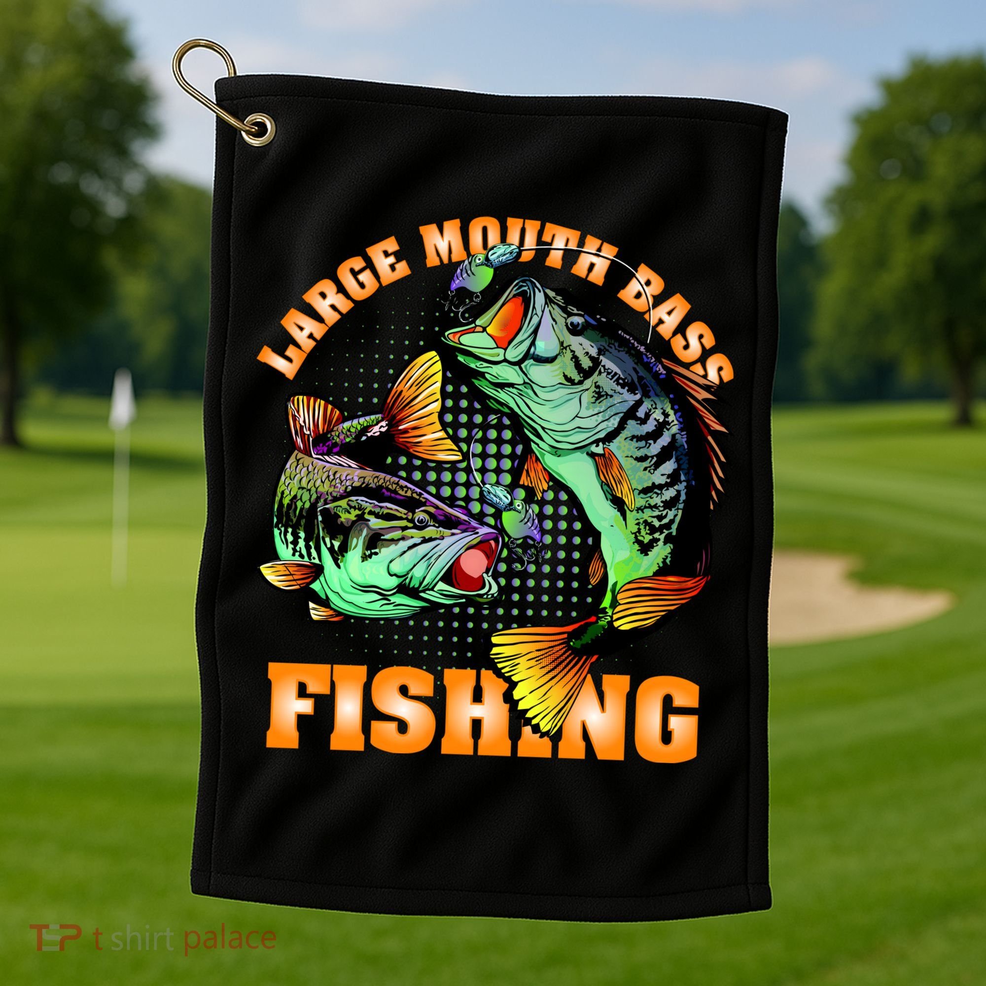 Large Mouth Bass In Action Fishing Golf Towel