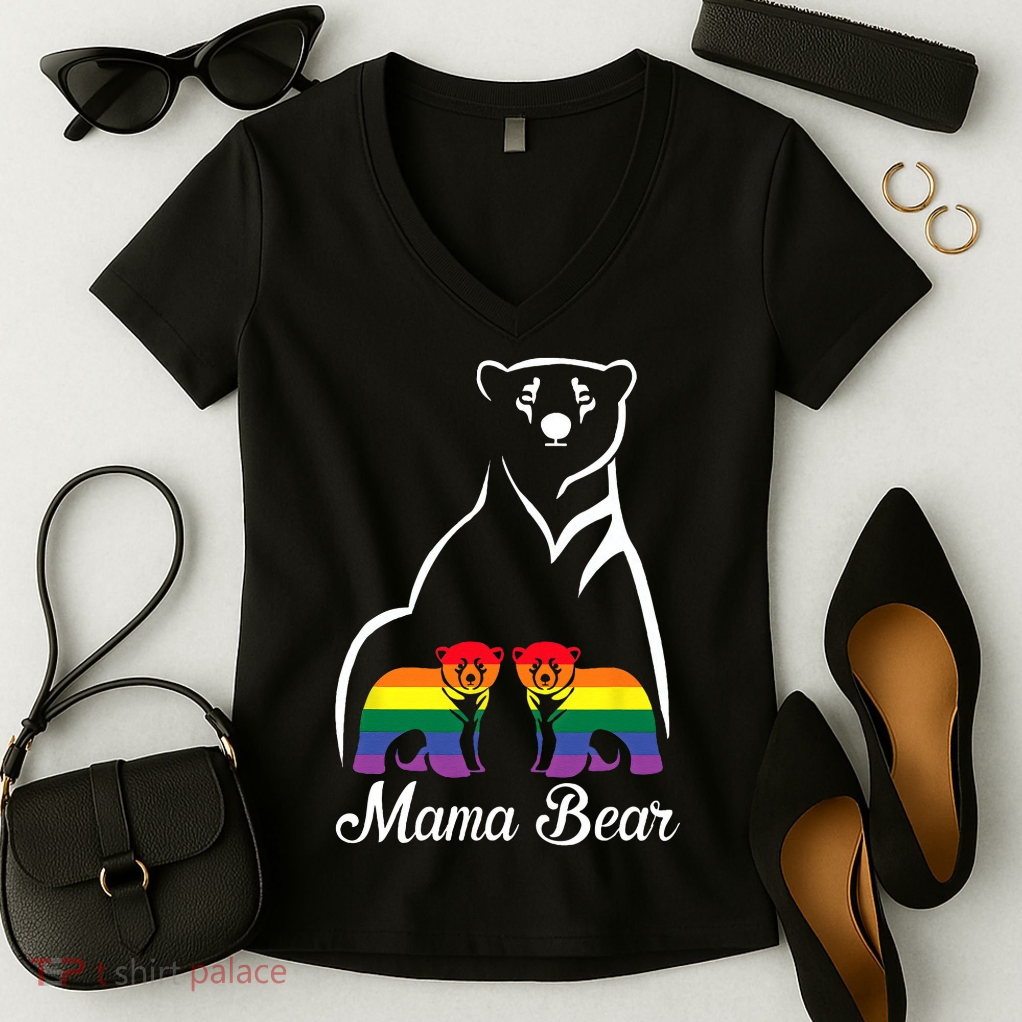 LGBT Mama Bear Pride Mom Rainbow Women's V-Neck T-Shirt