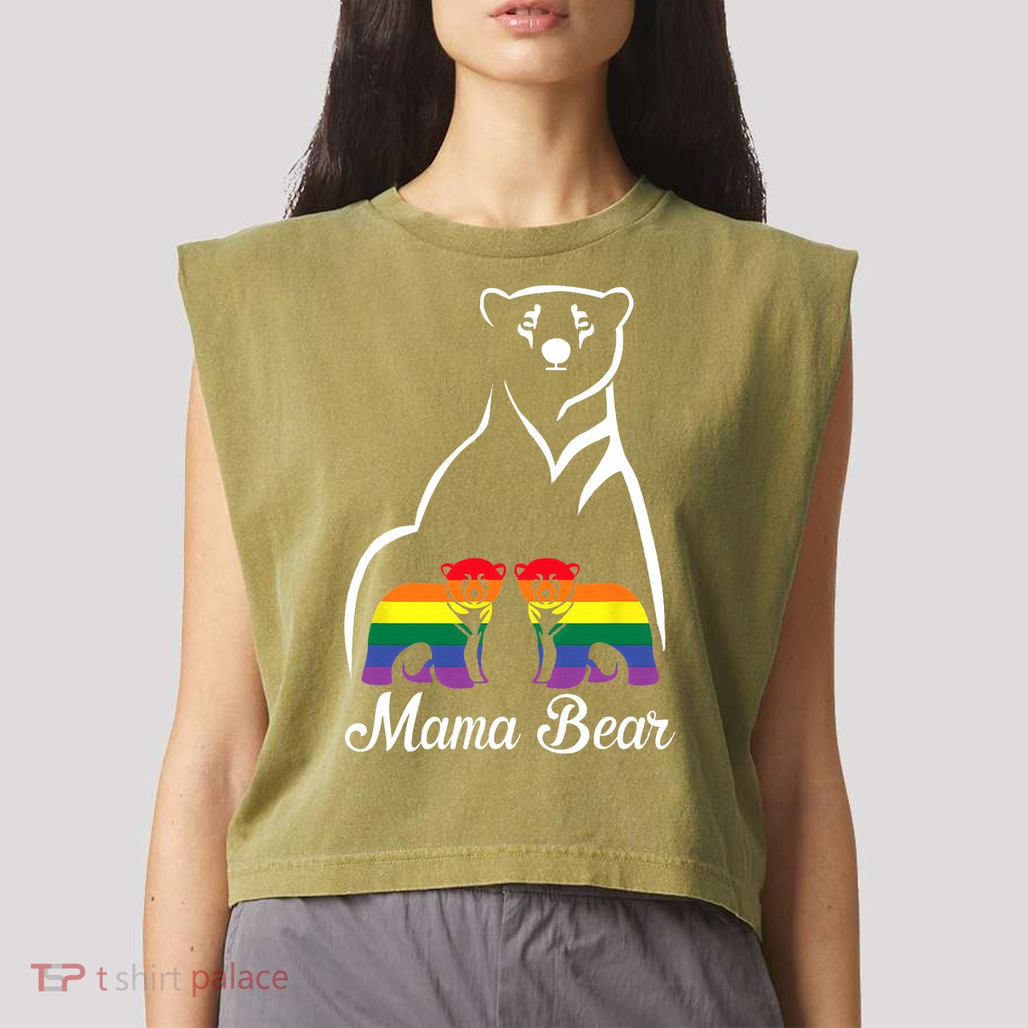 LGBT Mama Bear Pride Mom Rainbow Garment-Dyed Women's Muscle Tee