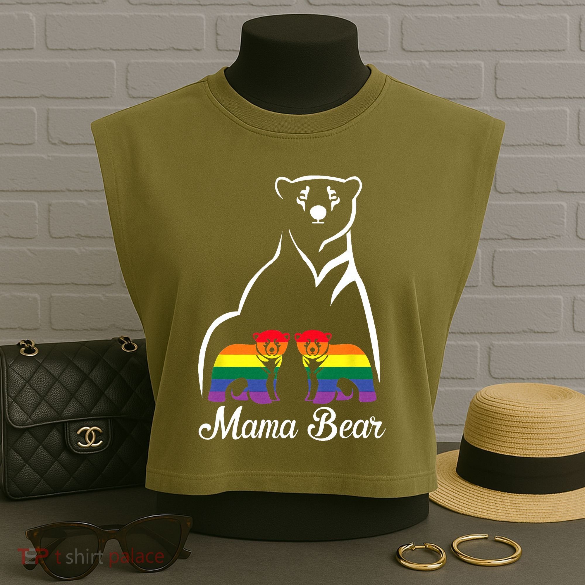 LGBT Mama Bear Pride Mom Rainbow Garment-Dyed Women's Muscle Tee