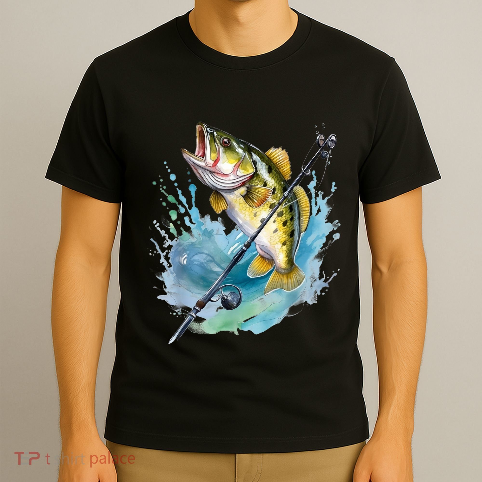 Large Mouth Bass Fish Funny Fishing Fisherman Men T-Shirt