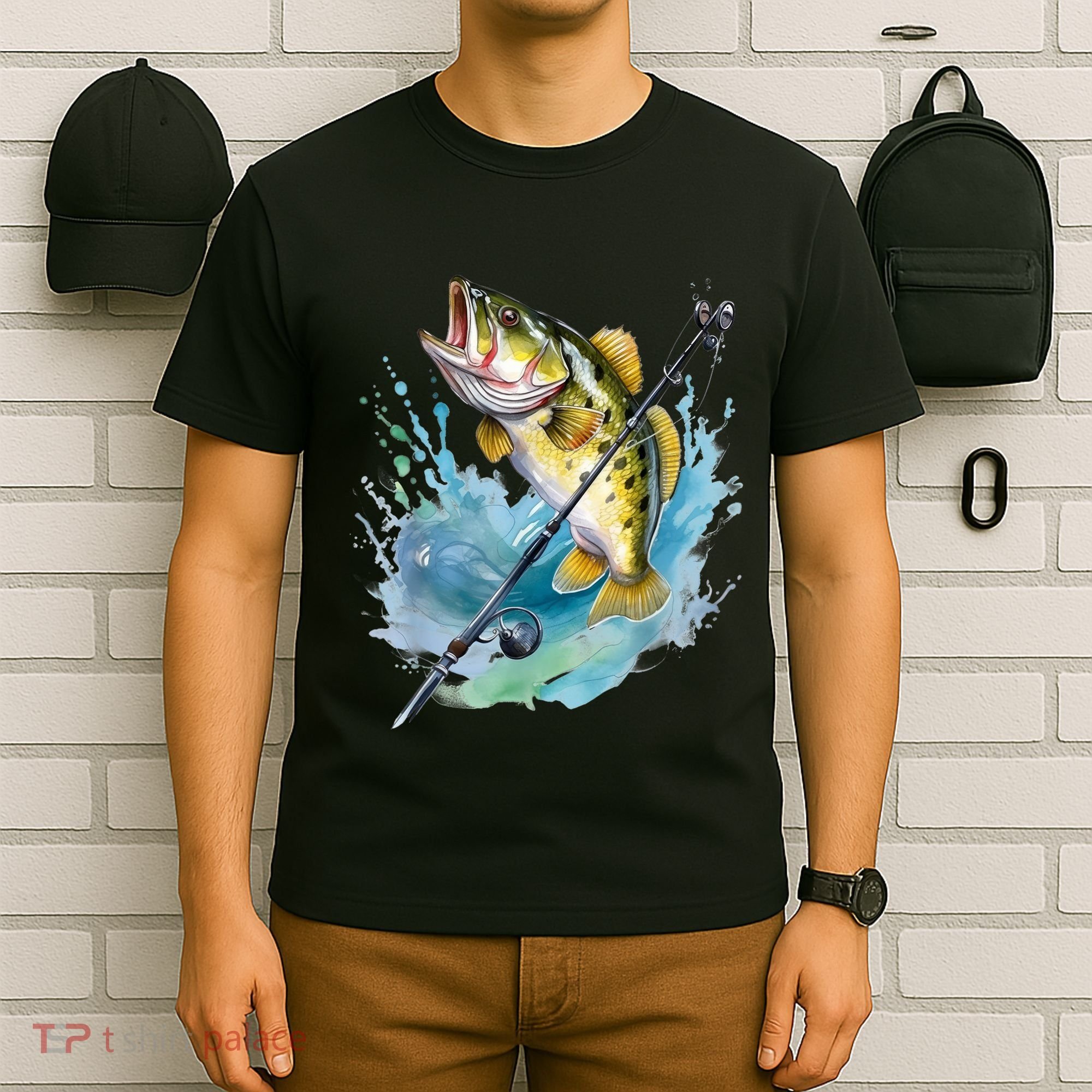 Large Mouth Bass Fish Funny Fishing Fisherman Men T-Shirt