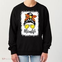 Leopard Messy Bun Ball Mom Baseball Softball Mom Mothers Day Women's Sweatshirt thumb 0