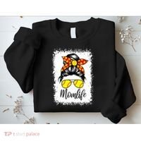 Leopard Messy Bun Ball Mom Baseball Softball Mom Mothers Day Sweatshirt thumb 2