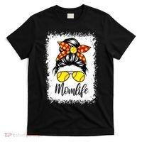 Leopard Messy Bun Ball Mom Baseball Softball Mom Mothers Day T-Shirt thumb 0