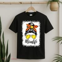Leopard Messy Bun Ball Mom Baseball Softball Mom Mothers Day T-Shirt thumb 2
