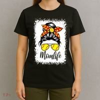 Leopard Messy Bun Ball Mom Baseball Softball Mom Mothers Day T-Shirt thumb 4
