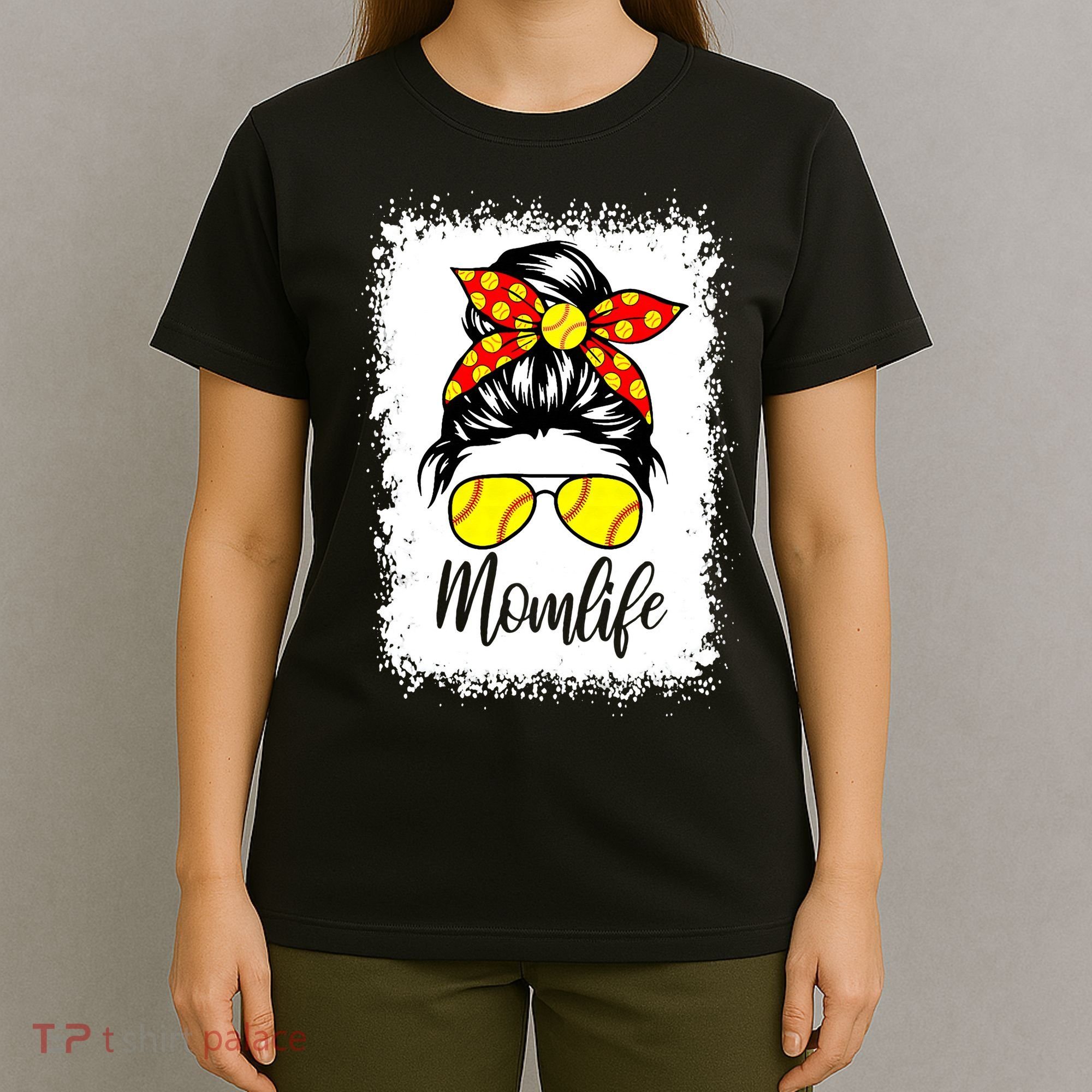 Leopard Messy Bun Ball Mom Baseball Softball Mom Mothers Day T-Shirt