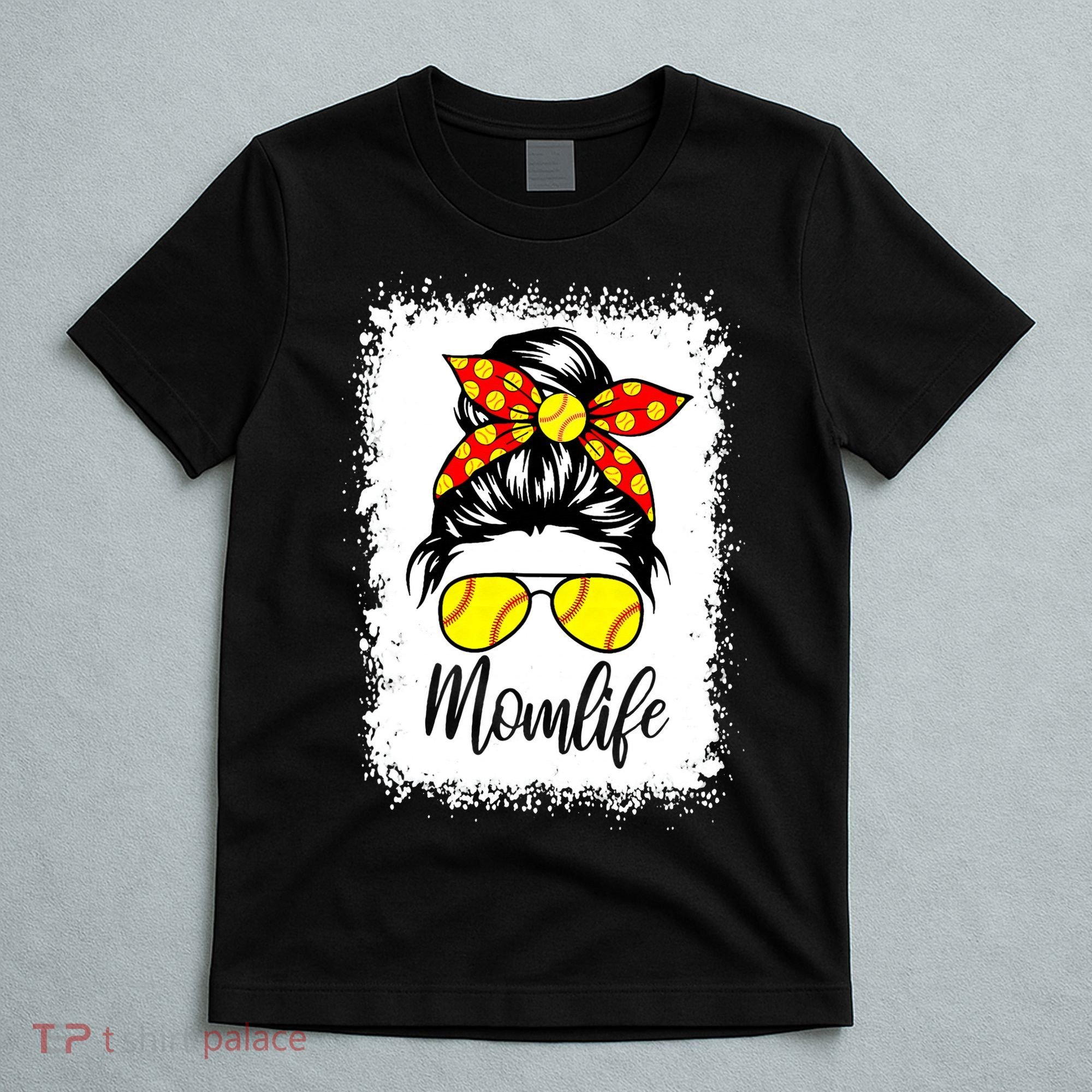 Leopard Messy Bun Ball Mom Baseball Softball Mom Mothers Day T-Shirt