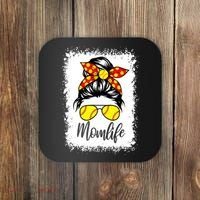 Leopard Messy Bun Ball Mom Baseball Softball Mom Mothers Day Coaster thumb 0