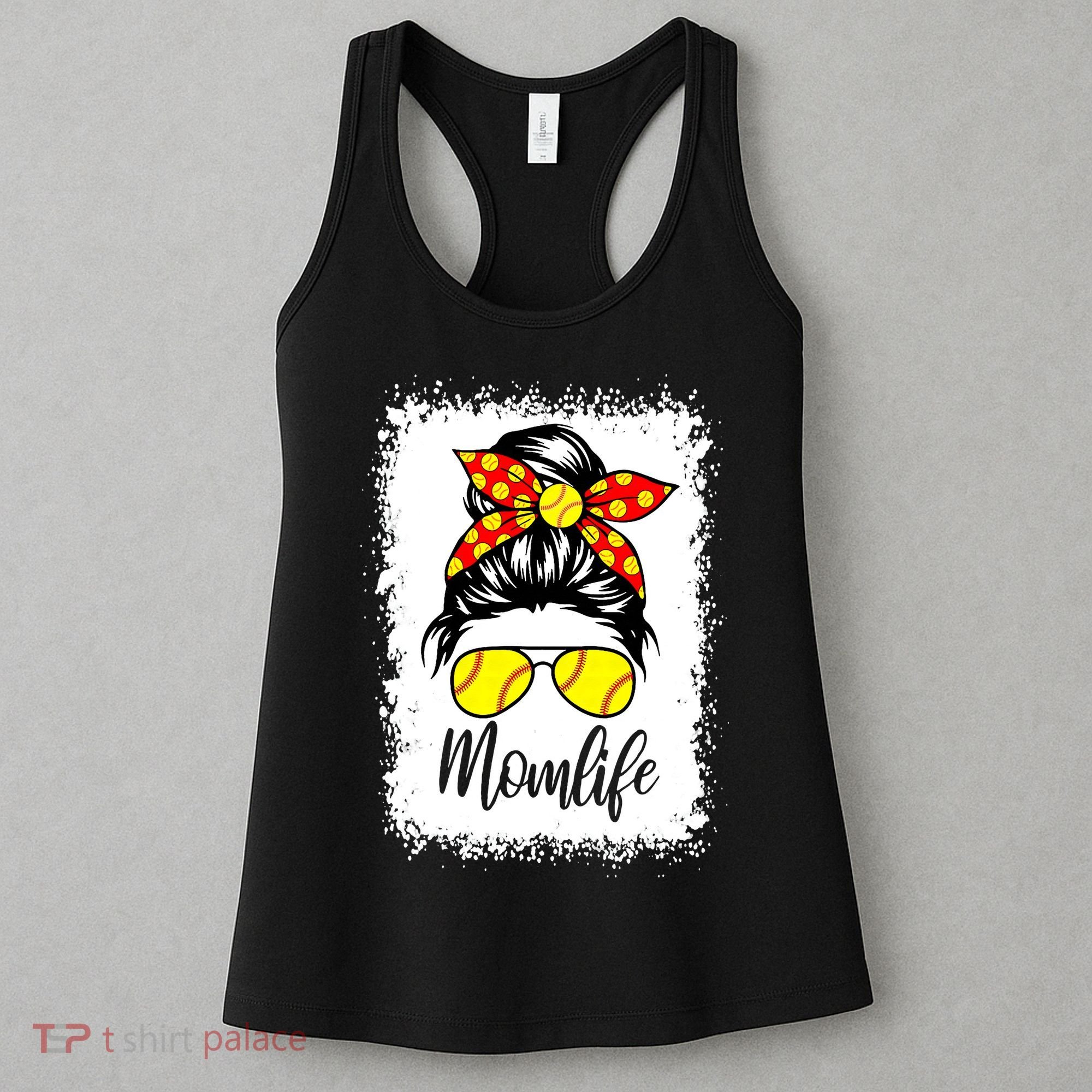 Leopard Messy Bun Ball Mom Baseball Softball Mom Mothers Day Women's Tank Top