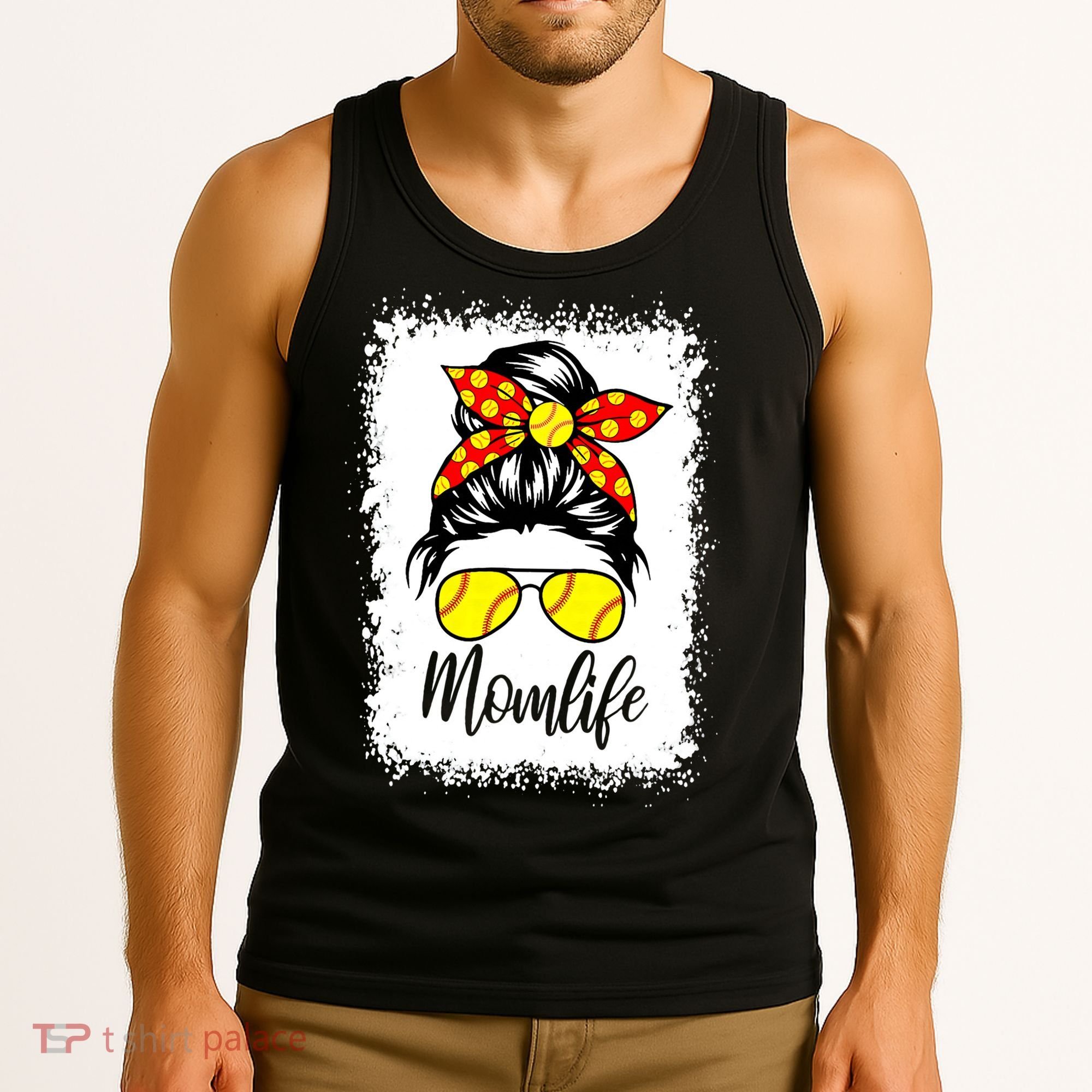 Leopard Messy Bun Ball Mom Baseball Softball Mom Mothers Day Tank Top