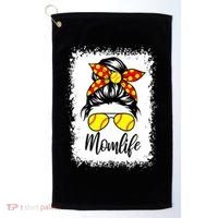 Leopard Messy Bun Ball Mom Baseball Softball Mom Mothers Day Golf Towel thumb 0