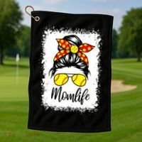 Leopard Messy Bun Ball Mom Baseball Softball Mom Mothers Day Golf Towel thumb 1