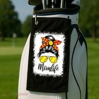 Leopard Messy Bun Ball Mom Baseball Softball Mom Mothers Day Golf Towel thumb 2