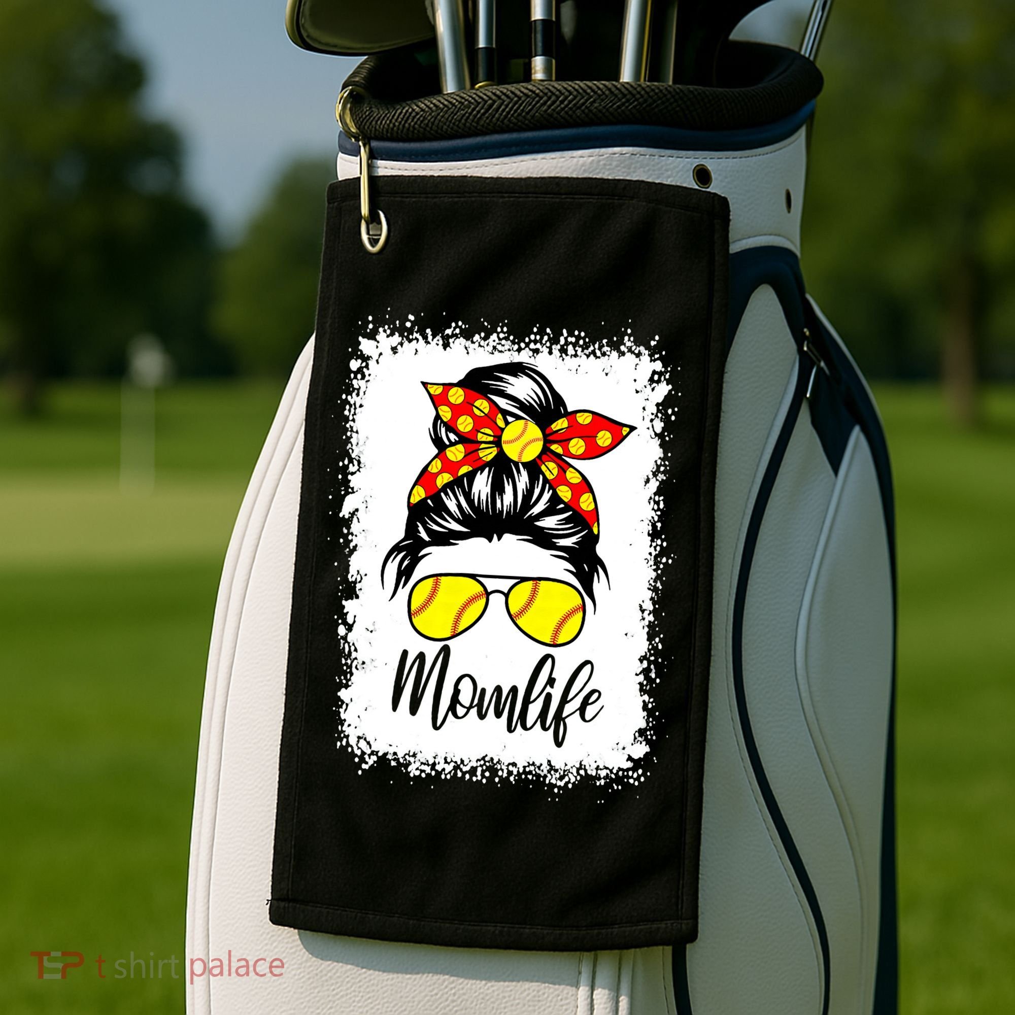 Leopard Messy Bun Ball Mom Baseball Softball Mom Mothers Day Golf Towel