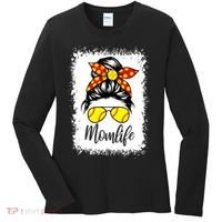 Leopard Messy Bun Ball Mom Baseball Softball Mom Mothers Day Women's Long Sleeve Shirt thumb 0