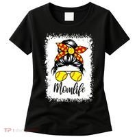 Leopard Messy Bun Ball Mom Baseball Softball Mom Mothers Day Women's T-Shirt thumb 0