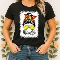 Leopard Messy Bun Ball Mom Baseball Softball Mom Mothers Day Women's T-Shirt thumb 2