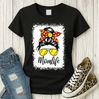 Leopard Messy Bun Ball Mom Baseball Softball Mom Mothers Day Women's T-Shirt thumb 3