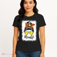 Leopard Messy Bun Ball Mom Baseball Softball Mom Mothers Day Women's T-Shirt thumb 4