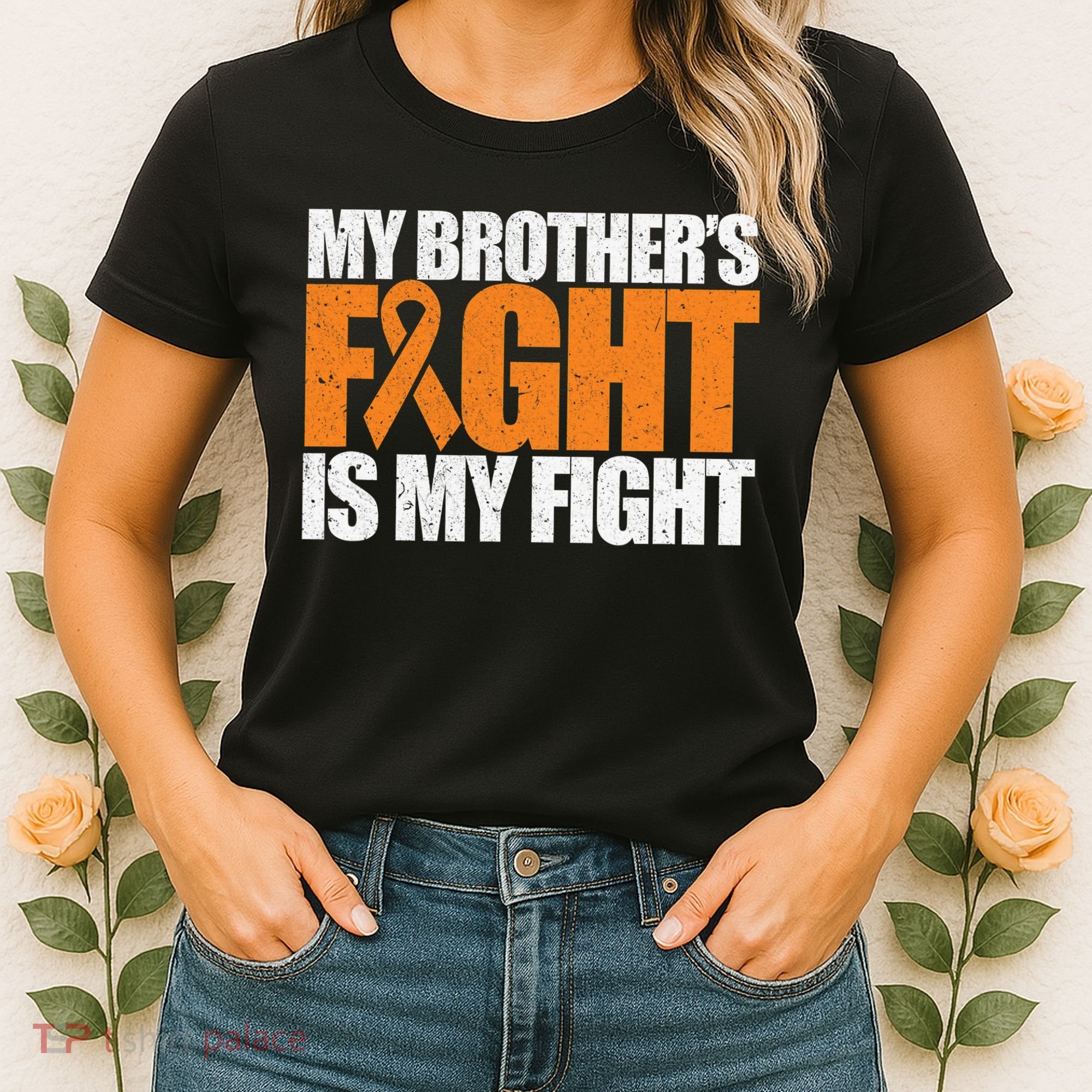 Leukemia My Brother's Fight Is My Fight Awareness Distressed Women's T-Shirt