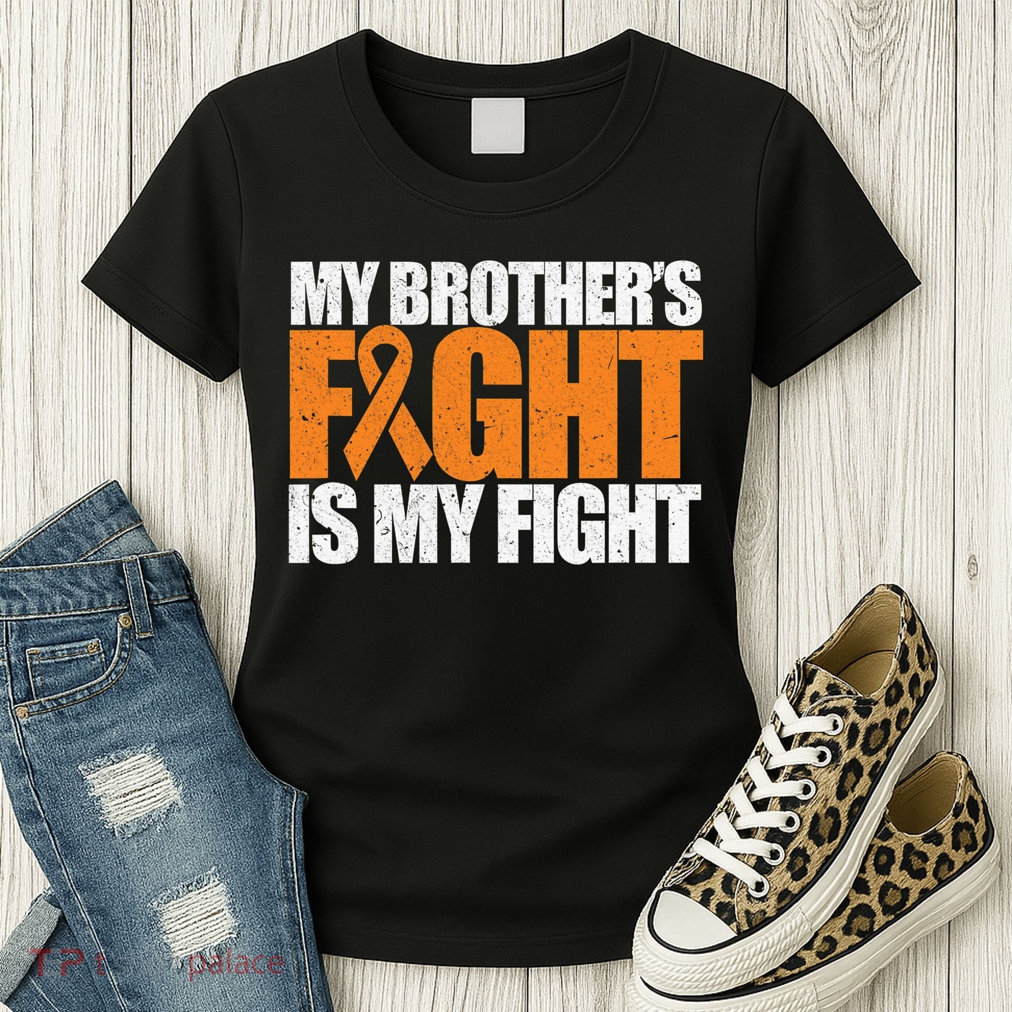 Leukemia My Brother's Fight Is My Fight Awareness Distressed Women's T-Shirt
