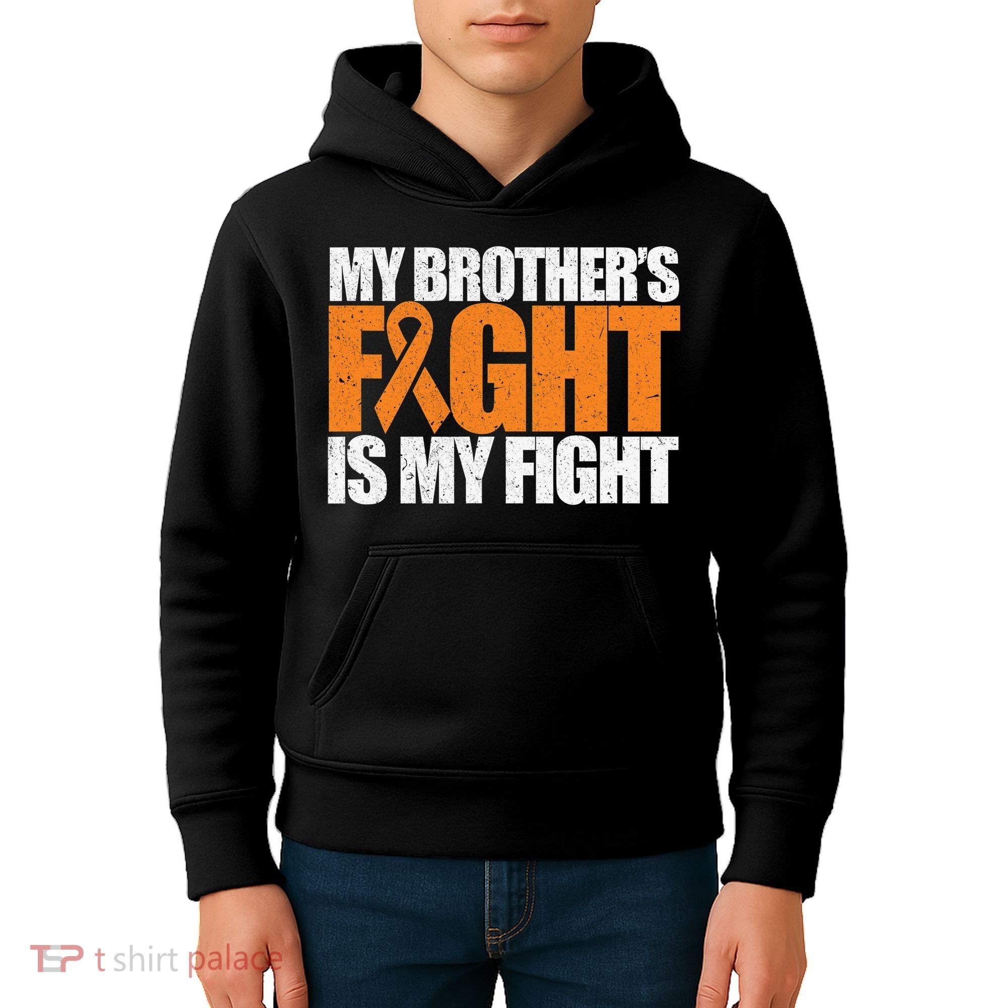 Leukemia My Brother's Fight Is My Fight Awareness Distressed Kids Hoodie