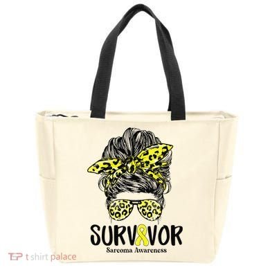 Leopard Messy Bun  Survivor Sarcoma Awareness Tote Bag