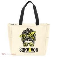 Leopard Messy Bun  Survivor Sarcoma Awareness Tote Bag thumb 0