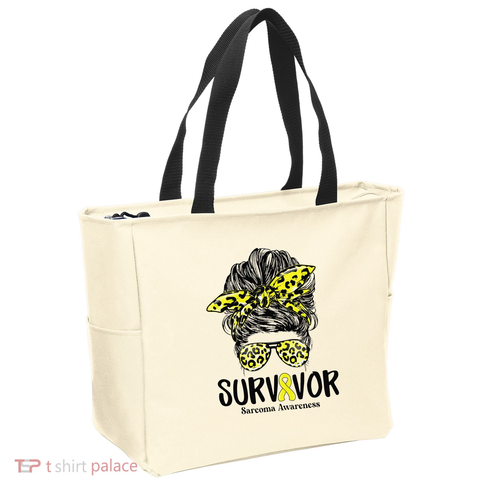 Leopard Messy Bun  Survivor Sarcoma Awareness Tote Bag