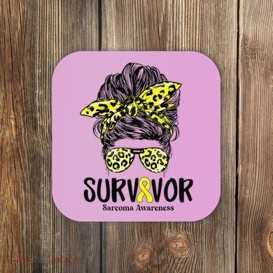 Leopard Messy Bun  Survivor Sarcoma Awareness Coaster