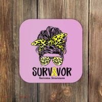 Leopard Messy Bun  Survivor Sarcoma Awareness Coaster thumb 0