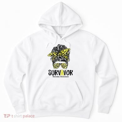 Leopard Messy Bun  Survivor Sarcoma Awareness Hoodie